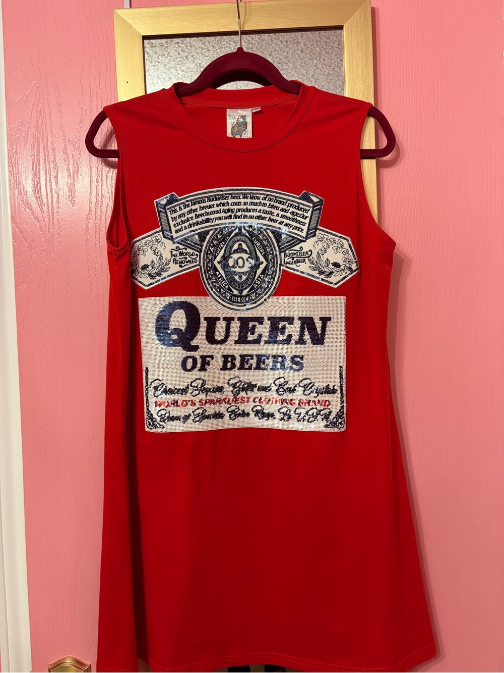 QUEEN OF SPARKLES Red Graphic Sleeveless Dress